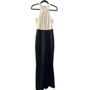 Trina Turk Black & White Halter Jumpsuit With Pleated Bodice & Wide-Leg Pants